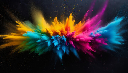 Colorful dust exploring floating on a dark background with vibrant colors from top view