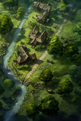 Fototapeta na wymiar DnD Map Verdant Village Aerial Perspective 