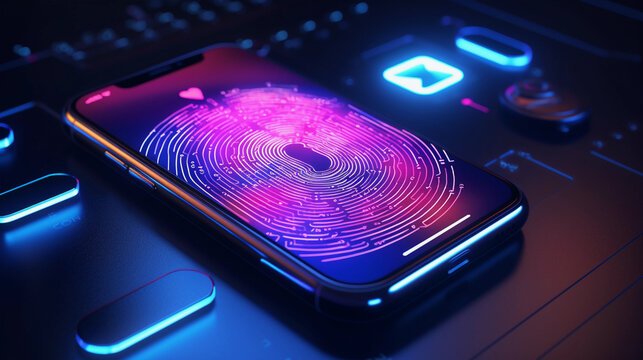 mobile smartphone using biometric finger print, cybersecurity of personal data, safety,  and authentication