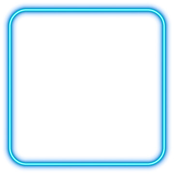 recommend clip art: Blue square neon frame template, round light sign, geometric glow outline border with space for text, png isolated on transparent background.