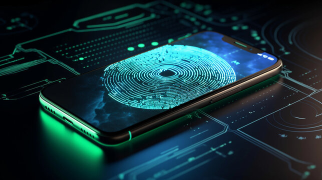 mobile smartphone using biometric finger print, cybersecurity of personal data, safety,  and authentication