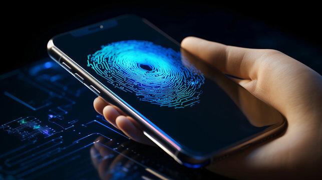 mobile smartphone using biometric finger print, cybersecurity of personal data, safety,  and authentication