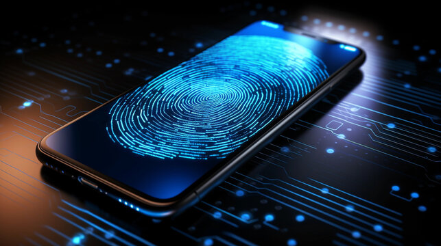 mobile smartphone using biometric finger print, cybersecurity of personal data, safety,  and authentication