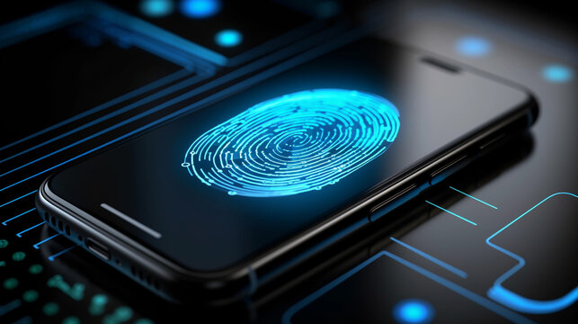 mobile smartphone using biometric finger print, cybersecurity of personal data, safety,  and authentication