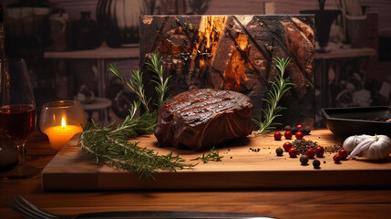 grilled meat with vegetables, steak