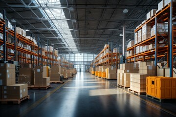 Logistics center warehouse interior, a space for organized storage and distribution