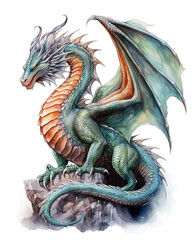 Obraz premium Watercolor green dragon. Symbol of new 2024 year, isolated