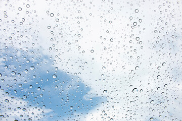 The background of rain drops on the car windshield is the sky.