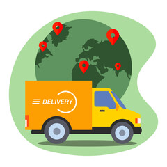 Fototapeta premium delivery van on earth background with navigation points