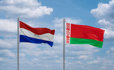 Belarus and Paraguay flags, country relationship concept