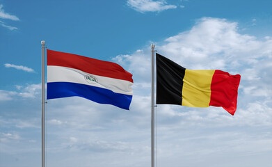 Belgium and Paraguay flags, country relationship concept