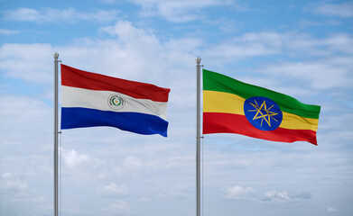 Ethiopia and Paraguay flags, country relationship concept