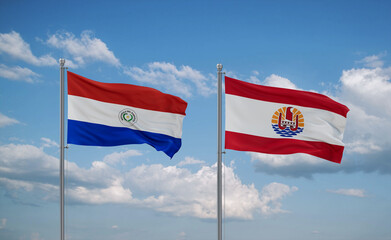 Paraguay and French Polynesia flags, country relationship concept