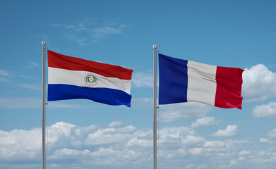 Paraguay and France flags, country relationship concept