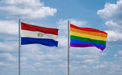 Gay Pride and Paraguay flags, country relationship concept