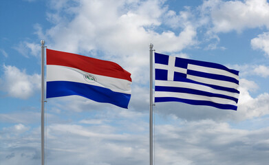 Greece and Paraguay flags, country relationship concept