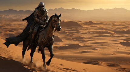 Eastern warrior in the desert. Generation AI