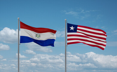 Liberia and Paraguay flags, country relationship concept