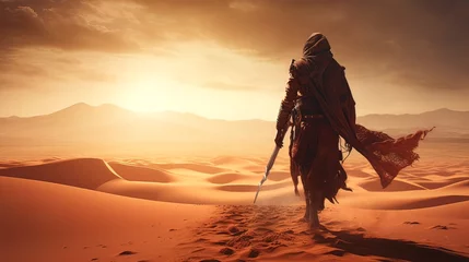 Foto op Canvas Eastern warrior in the desert. Generation AI © Terablete