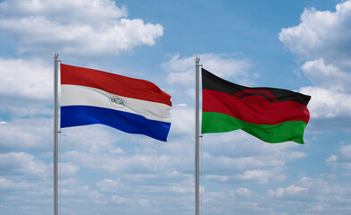 Malawi and Paraguay flags, country relationship concept