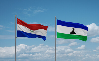 Lesotho and Paraguay flags, country relationship concept
