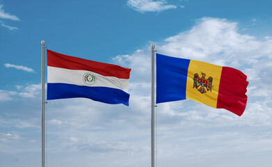 Moldova and Paraguay flags, country relationship concept