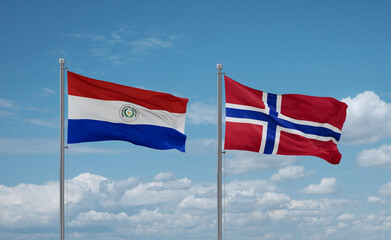 Norway and Paraguay flags, country relationship concept