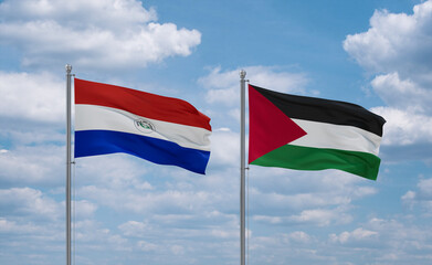Palestine and Paraguay flags, country relationship concept