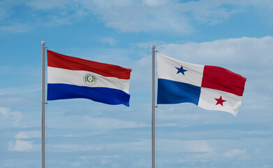 Panama and Paraguay flags, country relationship concept