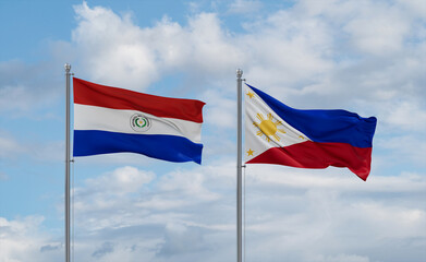 Philippines and Paraguay flags, country relationship concept