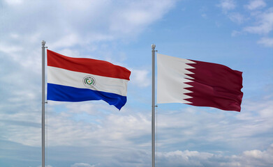 Qatar and Paraguay flags, country relationship concept