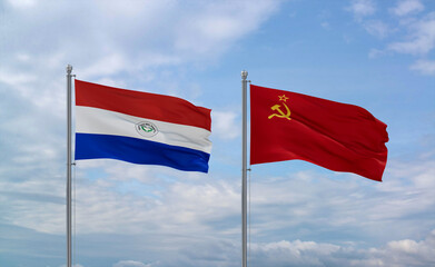 Soviet Union and Paraguay flags, country relationship concept