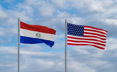 USA and Paraguay flags, country relationship concepts