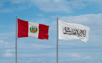 Peru and Afghanistan national flags, country relationship concept