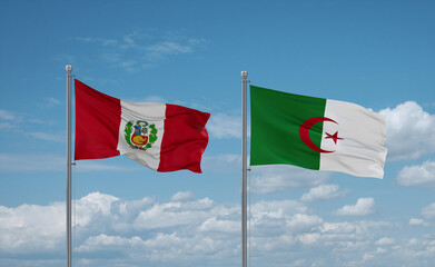 Peru and Algeria national flags, country relationship concept