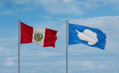 Peru and Antarctica flags, country relationship concept
