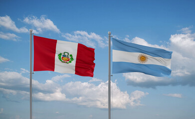 Argentina and Peru flags, country relationship concept