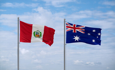 Australia and Peru flags, country relationship concept