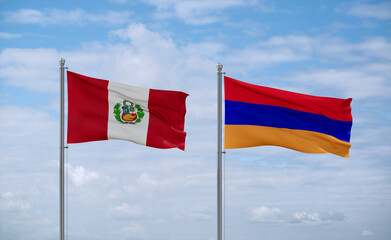 Armenia and Peru flags, country relationship concept