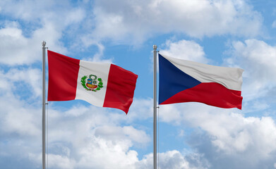 Czech Republic and Peru flags, country relationship concept