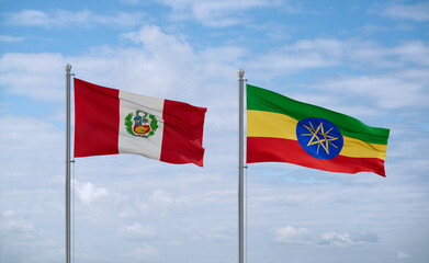 Ethiopia and Peru flags, country relationship concept