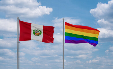 Gay Pride and Peru flags, country relationship concept