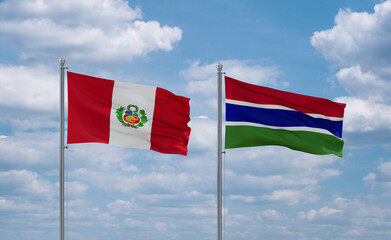 Gambia and Peru flags, country relationship concept