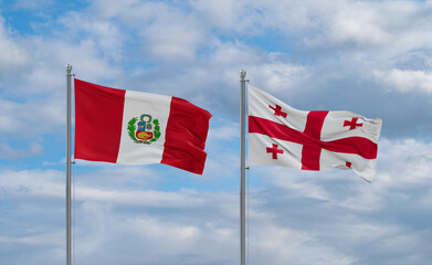Georgia and Peru flags, country relationship concept