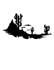 Fototapeta na wymiar Desert Scene Illustration, Dryland Clipart, Cactus Plant Stencil, Western Cutfile, Dreamland Vector, Cowboy Scene T-shirt Design