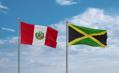 Jamaica and Peru flags, country relationship concept