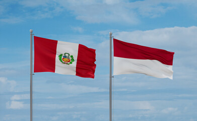 Indonesia and Peru flags, country relationship concept