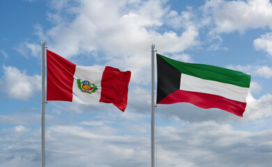 Kuwait and Peru flags, country relationship concept