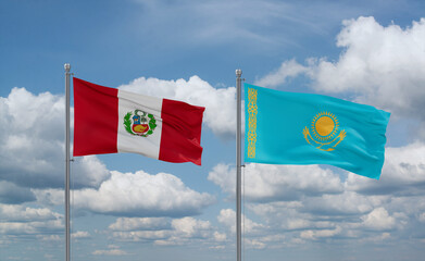 Kazakhstan and Peru flags, country relationship concept