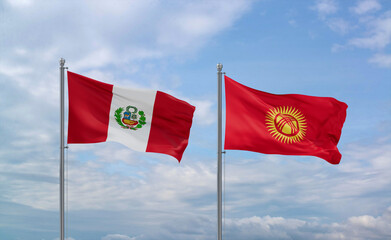 Kyrgyzstan and Peru flags, country relationship concept